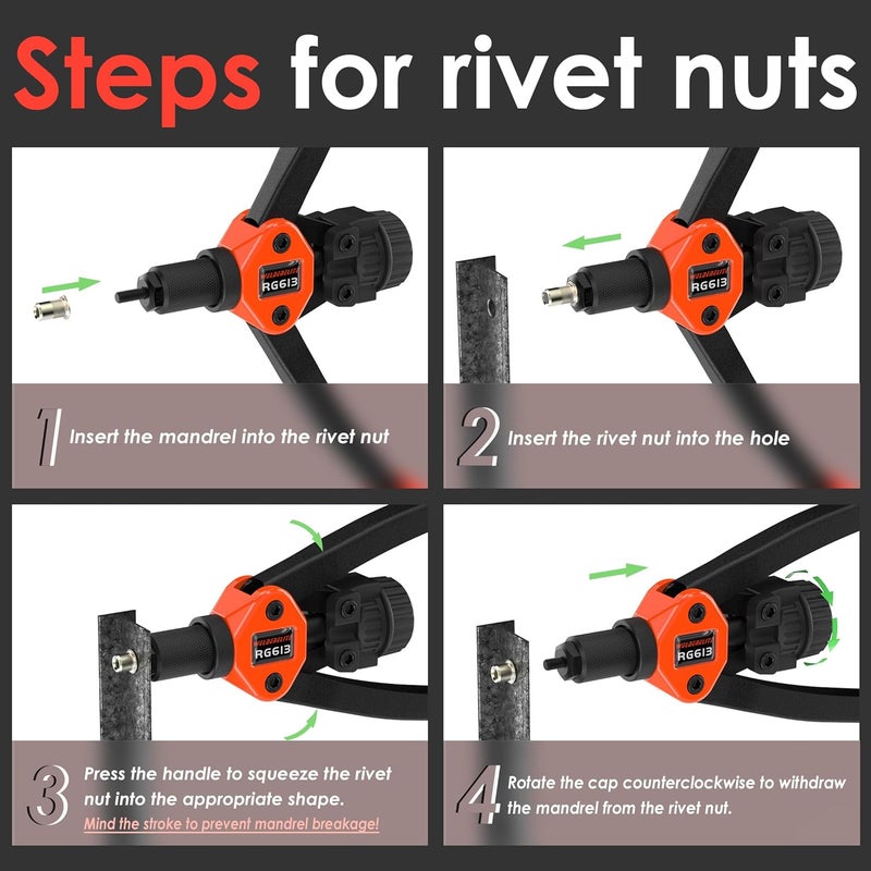 WelderElite Store Dual-Function Rivet Nut Tool Rivet Gun Kit Including 405 pcs Rivet Nuts Blind Rivets 15 Mandrels 5 Rivet Nozzles, Multi-Purpose - Image 4